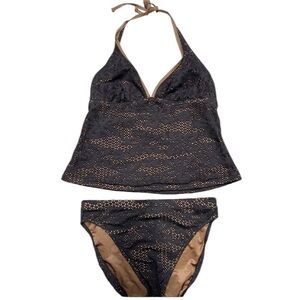 🤎🤎EUC-BALTEX BROWN CROCHET TANKINI 2 PIECE BATHING SUIT. SZ 10🤎🤎